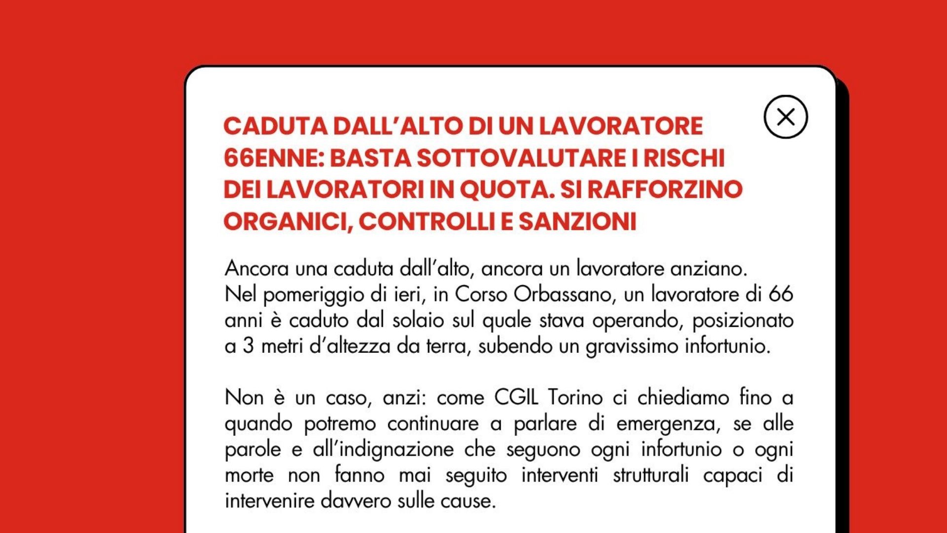 Caduta dall&rsquo;alto di un lavoratore 66enne: basta sottovalutare i rischi dei lavoratori in quota